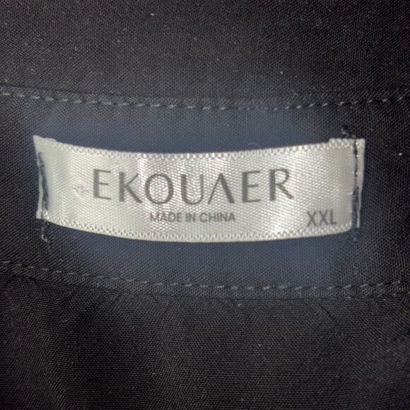 Ekouaer Black Blouse Top Collared XXL Long Line Side Split Lightweight Rayon - Picture 4 of 10